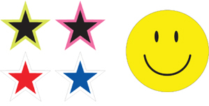 Windshield Stars & Smiley Face Stickers For Cars - Printed In USA