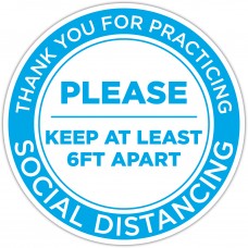 Thank You For Practicing Social Distancing Blue Floor Stickers - 12" Circle