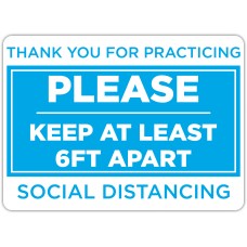 Thank You For Practicing Social Distancing Blue Floor Stickers - 16.5" x 12" Rectangle