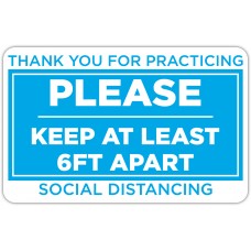 Thank You For Practicing Social Distancing Blue Floor Stickers - 12.5" x 8" Rectangle