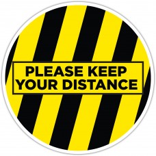 Please Keep Your Distance Yellow/Black Floor Stickers - 12" Circle