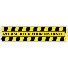 Please Keep Your Distance Yellow/Black Floor Stickers - 24.5" x 5.5" Rectangle