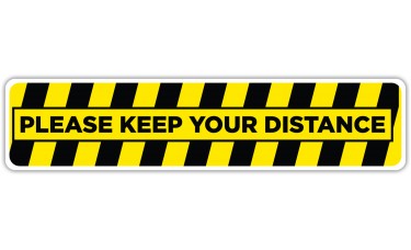 Please Keep Your Distance Yellow/Black Floor Stickers - 24.5" x 5.5" Rectangle