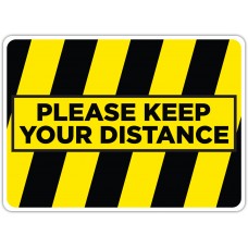 Please Keep Your Distance Yellow/Black Floor Stickers - 16.5" x 12" Rectangle