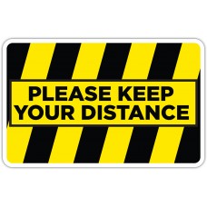 Please Keep Your Distance Yellow/Black Floor Stickers - 12.5" x 8" Rectangle