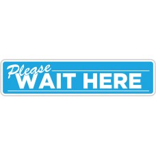 Please Wait Here Blue Floor Stickers - 24.5" x 5.5" Rectangle