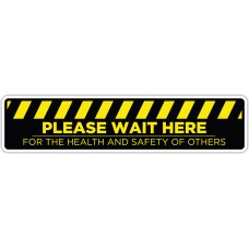 Please Wait Here Yellow/Black Floor Stickers - 24.5" x 5.5" Rectangle
