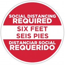 Social Distancing Required Red Spanish Bilingual Floor Stickers - 12" Circle