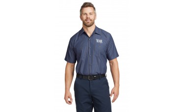 Custom Embroidered Red Kap Short Sleeve Striped Industrial Button Down Work Shirts