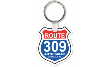 Custom Printed Full Color Digital Soft Touch Keychains - Interstate Highway Road Sign