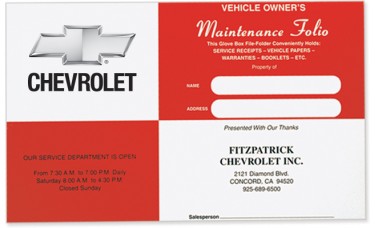 Custom Printed "Red Square" Car Dealer Glove Box Document Folders (2XB)