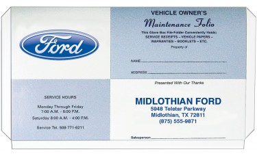 Custom Printed "Blue Square" Expanded Car Dealer Glove Box Document Folders (2XBBE)