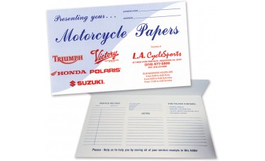 Custom Printed "Motorcycle Papers" Dealer Glove Box Document Folders (2XG)