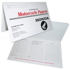 Custom Printed "Presenting Your Motorcycle Papers" Dealer Glove Box Document Folders (2XJ)