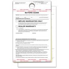 2-Part Hanging Car Dealership Buyers Guides - Implied (Package of 100)