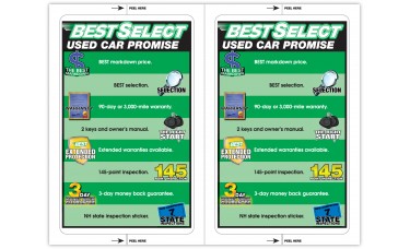 Custom Printed Full Color Digital Paper-Backed Car Dealer Laser Window Stickers - 2 Up (5-1/2" x 8-1/2")