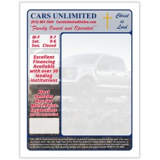 Custom Printed Full Color Digital Outdoor Application Car Dealership Laser Window Stickers - 8-1/2" x 11"