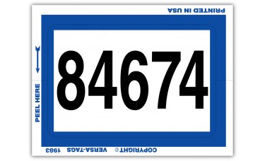 "Clear Back" Stickers - White with Blue Border and Numbering - 3" x 4"