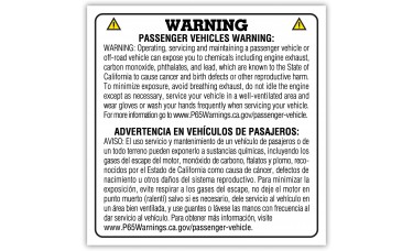 Auto Dealer Proposition 65 Warning Stickers (Package of 100)