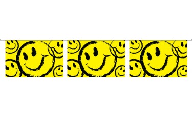 Happy Face Yellow Banner Strings - 18" x 12" (4 Mil Polyethylene)