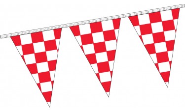 Triangle Checkered Red/White Pennant Strings - 12" x 18" (4 Mil Polyethylene)