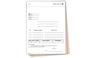 Special Parts Order Forms - Stock (Package of 100)