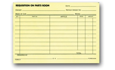 Requisition On Parts Room Forms (Package of 100)