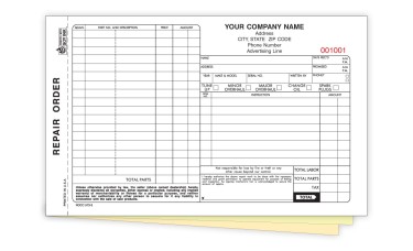 Automotive Repair Order Forms - 3-Part Carbonless - Custom Printed (Package of 250)