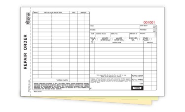 Automotive Repair Order Forms - 3-Part Carbonless - Stock (Package of 250)