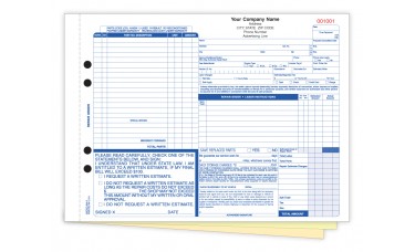 Automotive Repair Order Forms - 3-Part Carbonless - Custom Printed (Package of 250)