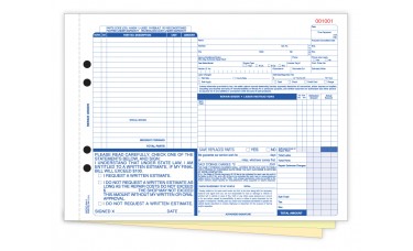 Automotive Repair Order Forms - 3-Part Carbonless - Stock (Package of 250)