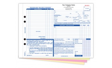 Automotive Repair Order Forms - 4-Part Carbonless - Custom Printed (Package of 250)