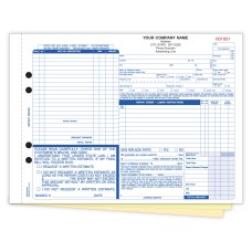 Automotive Repair Order Forms - 3-Part Carbonless - Custom Printed (Package of 250)