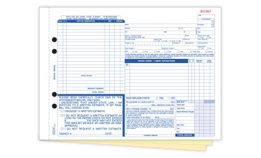 Automotive Repair Order Forms - 3-Part Carbonless - Stock (Package of 250)