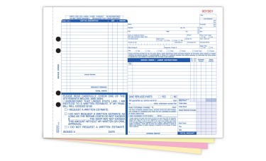 Automotive Repair Order Forms - 4-Part Carbonless - Stock (Package of 250)