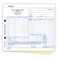 Automotive Repair Order Forms - 3-Part Carbonless - Custom Printed (Package of 250)