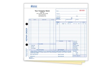 Automotive Repair Order Forms - 3-Part Carbonless - Custom Printed (Package of 250)