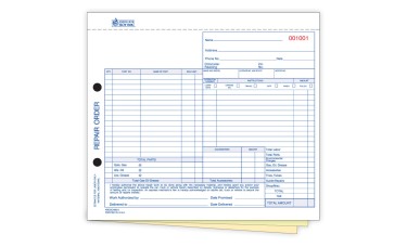 Automotive Repair Order Forms - 3-Part Carbonless - Stock (Package of 250)