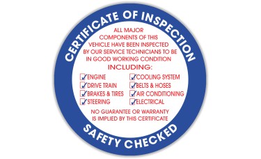 Certificate of Inspection Automotive Face Adhesive Stickers (Package of 100)