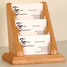 3 Pocket Oak Business Card Display Holder