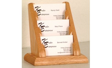 3 Pocket Oak Business Card Display Holder - Light Oak