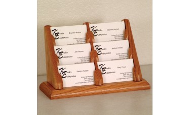 6 Pocket Oak Business Card Display Holder - Medium Oak