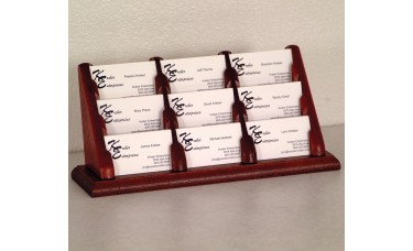 9 Pocket Oak Business Card Display Holder - Mahogany