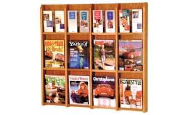 12 Magazine / 24 Brochure Divulge Oak & Acrylic Wall Rack With Removable Inserts - Medium Oak