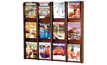 12 Pocket Divulge Oak & Acrylic Magazine Wall Rack - Mahogany