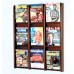 9 Pocket Divulge Oak & Acrylic Magazine Wall Rack - Mahogany