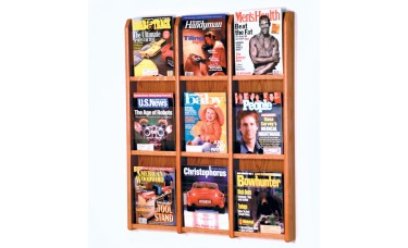 9 Pocket Divulge Oak & Acrylic Magazine Wall Rack - Medium Oak