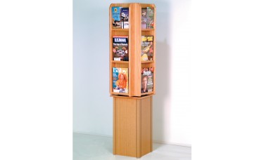 12 Magazine / 24 Brochure Rotating Floor Display Rack With Removable Inserts - Light Oak