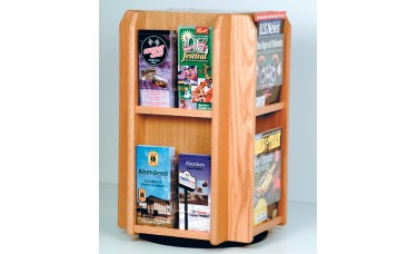 8 Magazine /16 Brochure Rotating Counter Display Rack With Removable Inserts - Light Oak