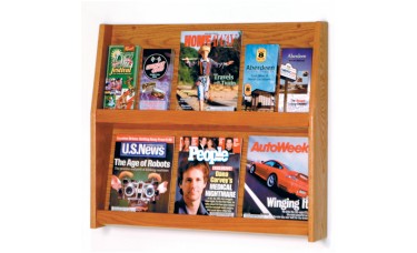 6 Magazine / 12 Brochure Slope Wall Mount Literature Display Rack - Medium Oak